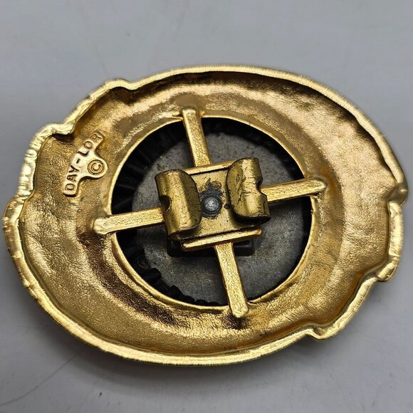 Vintage Day-Lor Gold Tone Black Leather Oval Bolo Tie Slide Replacement - Picture 2 of 5